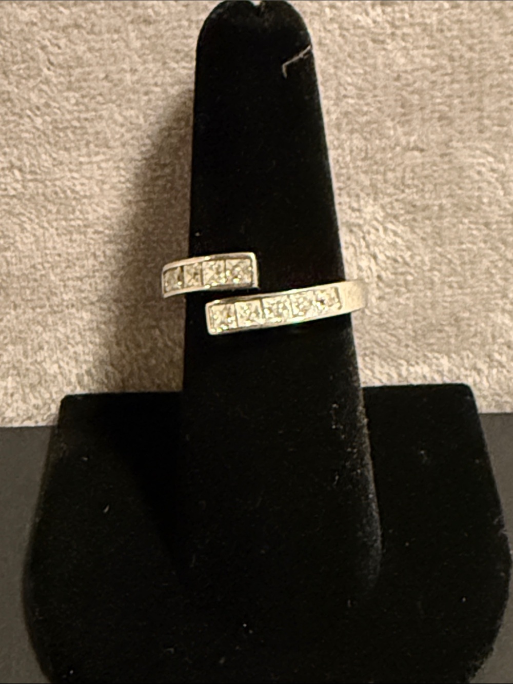 Sterling Silver Open Bypass Ring with Moissanite stones.